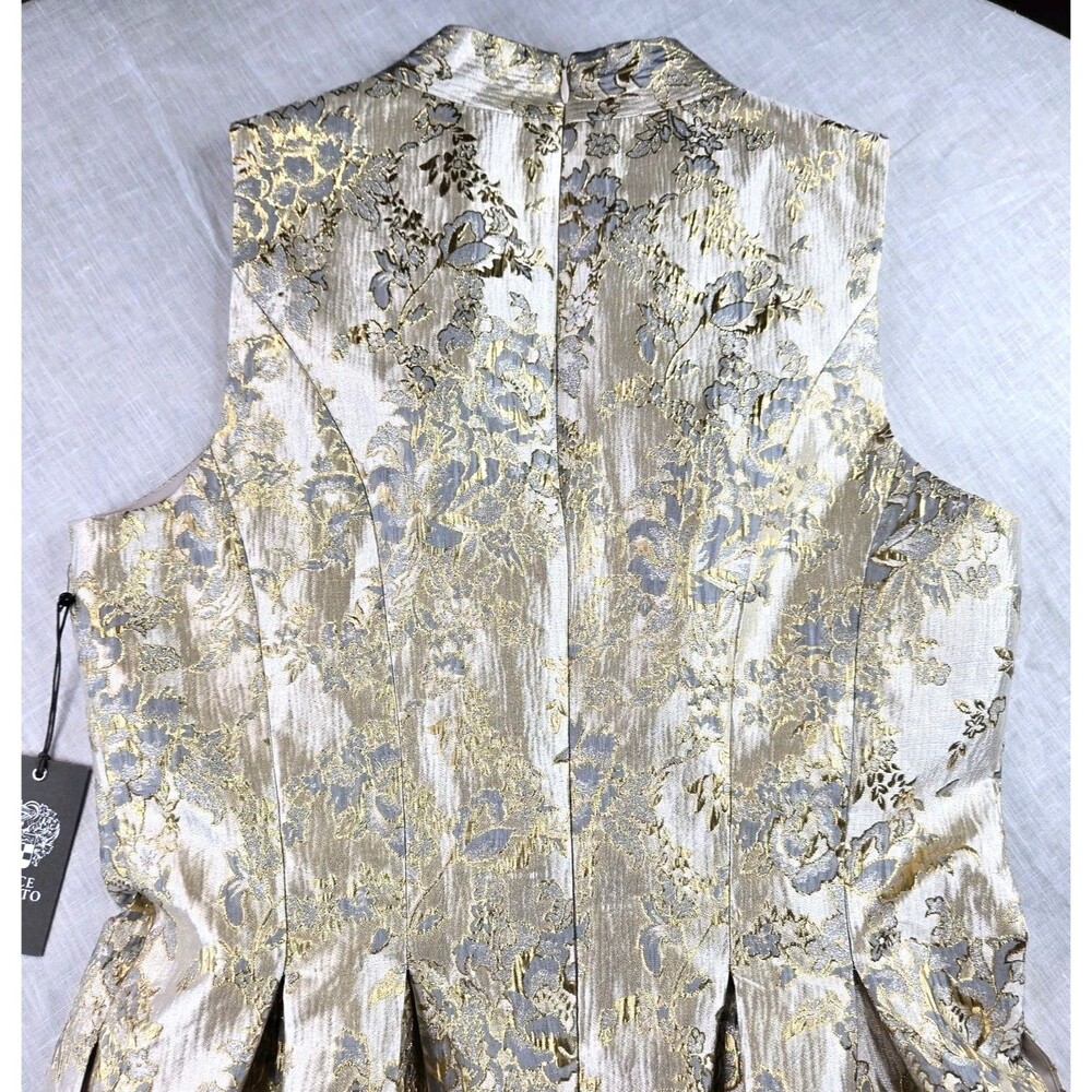 Vince Camuto Metallic Floral Jacquard Fit & Flare Dress Gold Gray 12 NWT - Picture 10 of 15